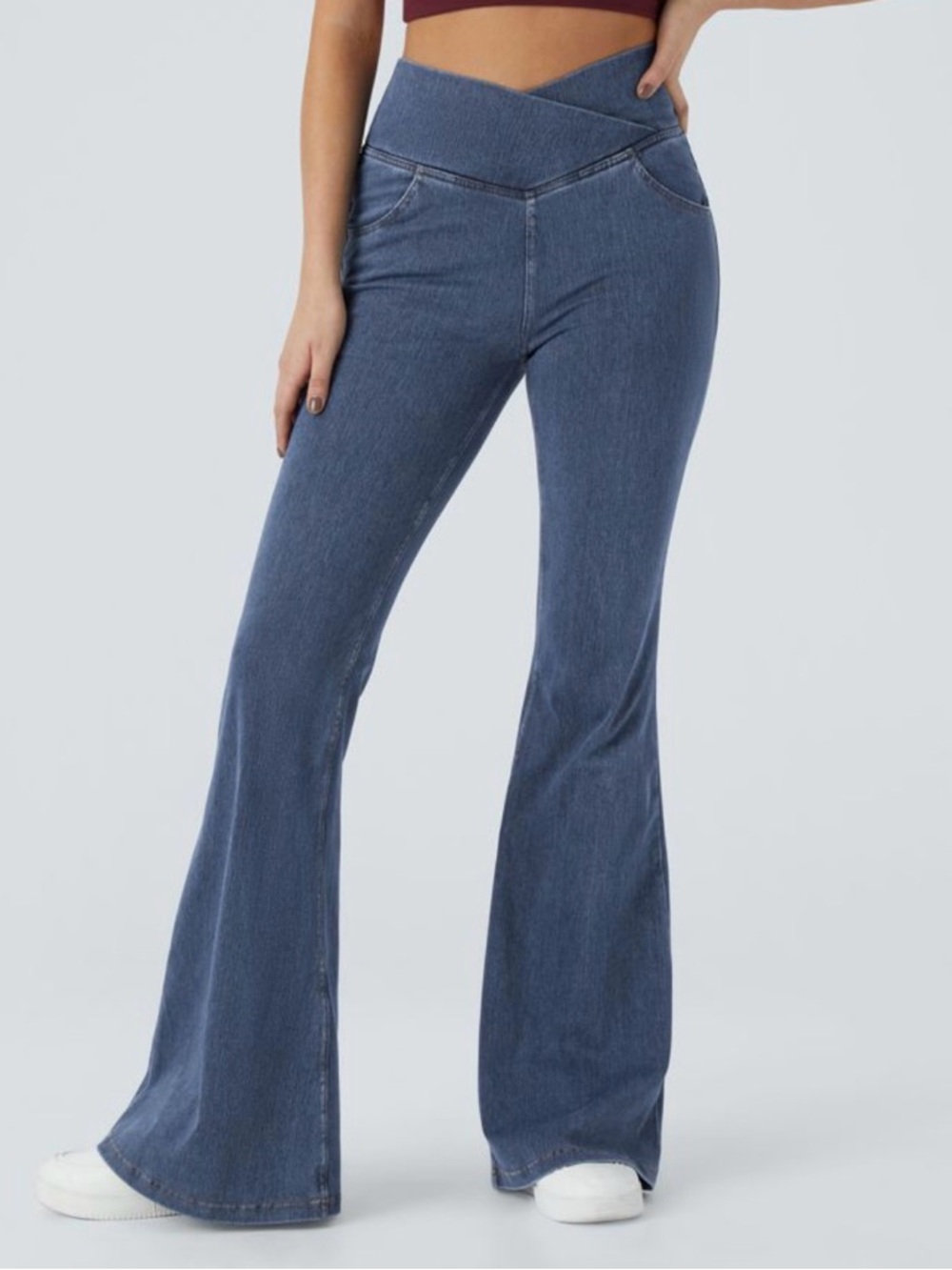 Halara Flex High Waisted Crossover Pocket Flare Jeans blue sz PL LP